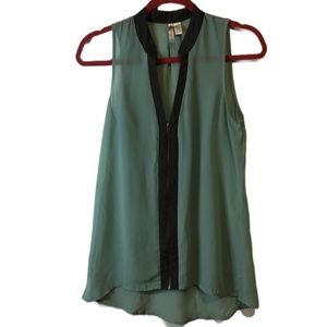 6 Degrees Sheer Seafoam Green Zip Front Sleeveless Shirt - Women's Medium - EUC